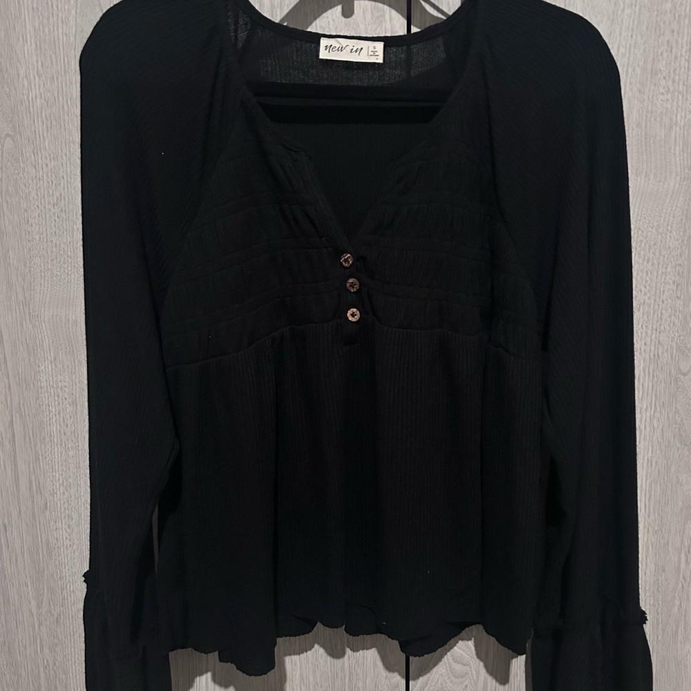 Altar'd State Black Smocked Peasant Blouse Boho - Small NWOT